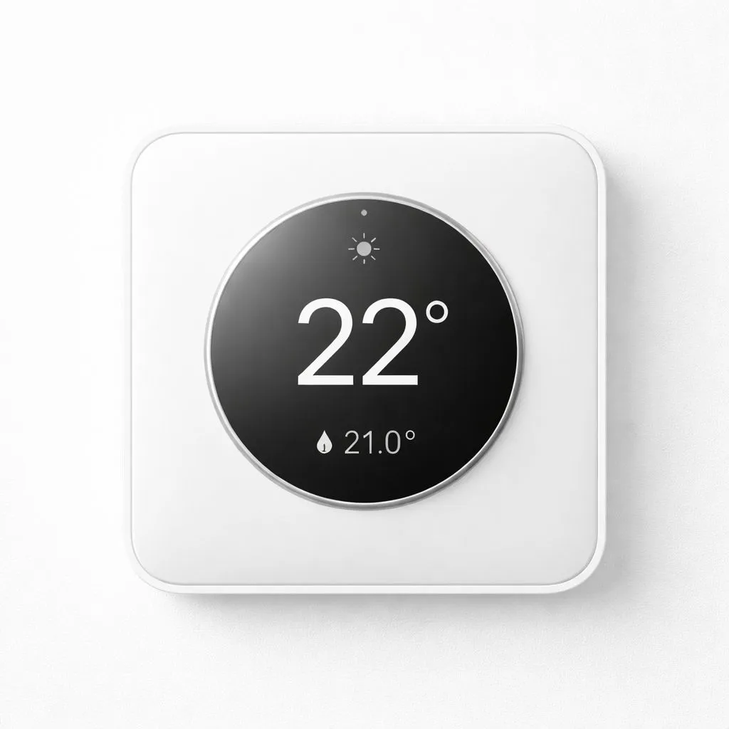 Termostato inteligente WiFi con pantalla circular mostrando temperatura en tiempo real
