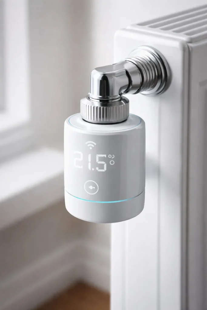 válvulas inteligentes de radiador instalada en un radiador de pared